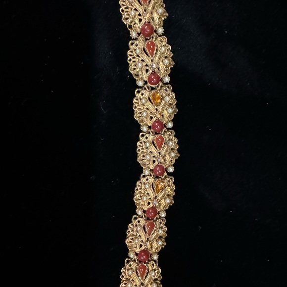 Vintage Florenza Italy Fancy Victorian Revival  link bracelet glass crystal - Picture 12 of 13